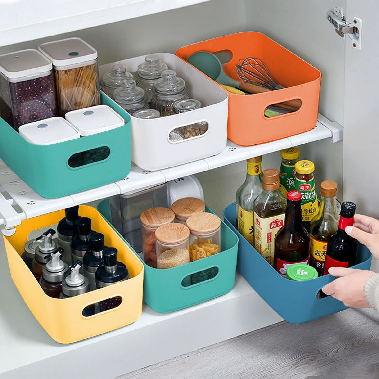 Plastic Storage Boxes, Organizer Storage Baskets for Kitchen, Cupboard, Office, Bathroom, Toy, Storage Bins with Handles (Multiple Color 4 P - Image 2