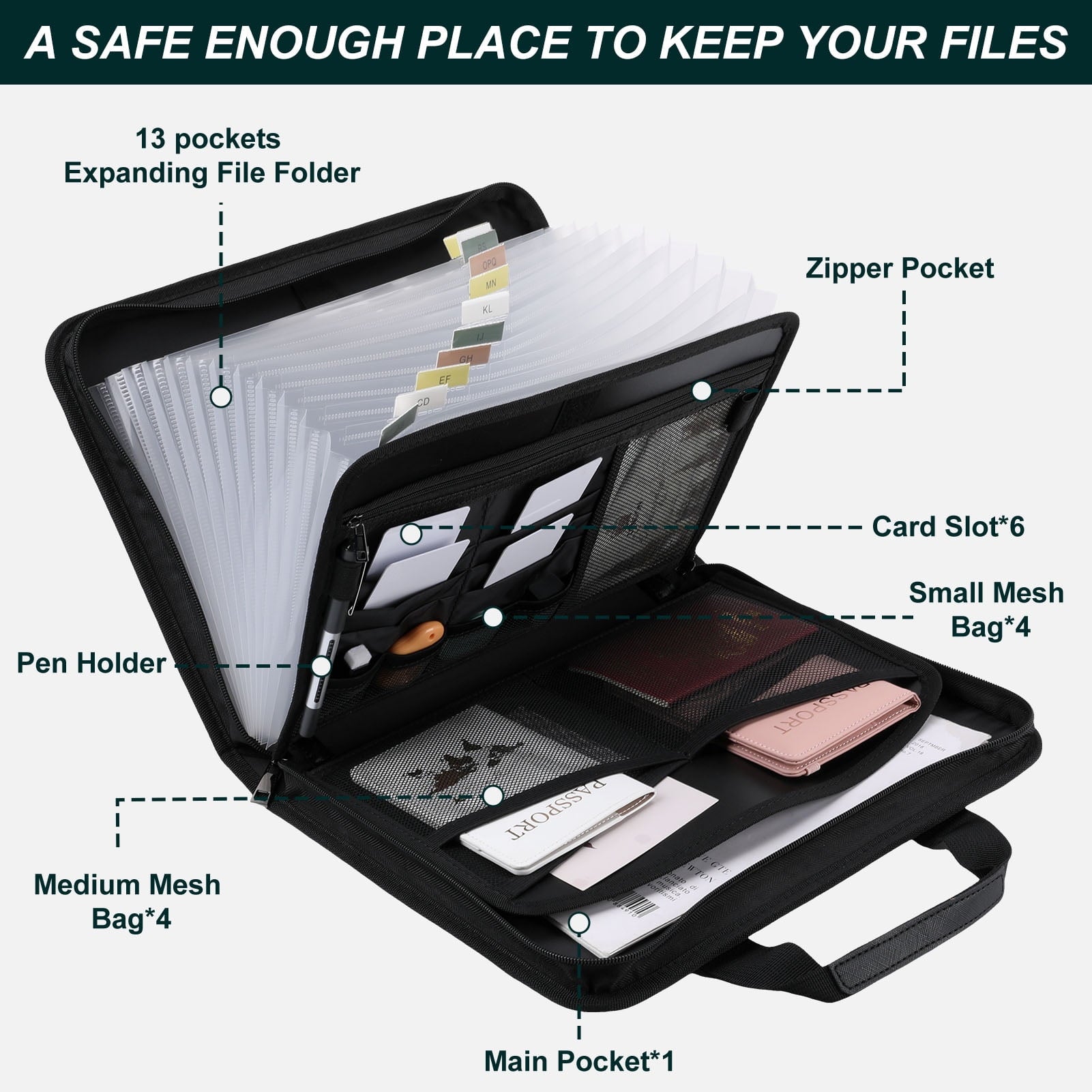 sixwipe Accordion File Organizer,Fireproof Expanding File Folder with Multi Pockets,13 Pockets Document Organizer with Handle & Labels,Porta - Image 5