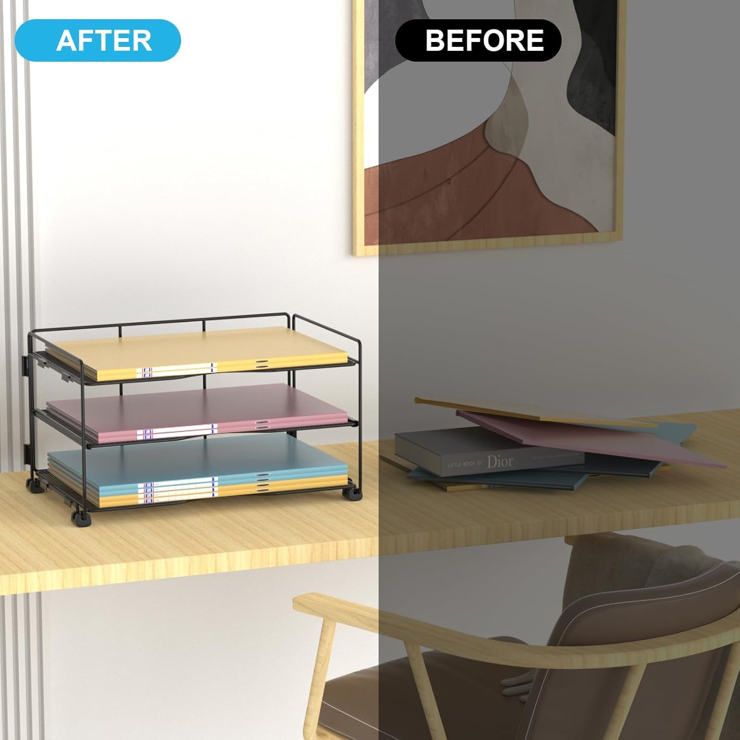 3 Tiers Paper Organizer , Mesh Desk File Organizer for Home Office, Black - Image 2