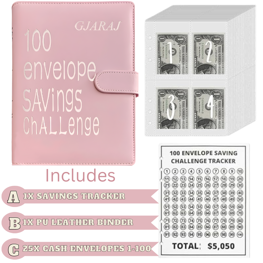 Gjaraj A5 Money Saving Challenge Binder, Shining Silver Printing - Image 6