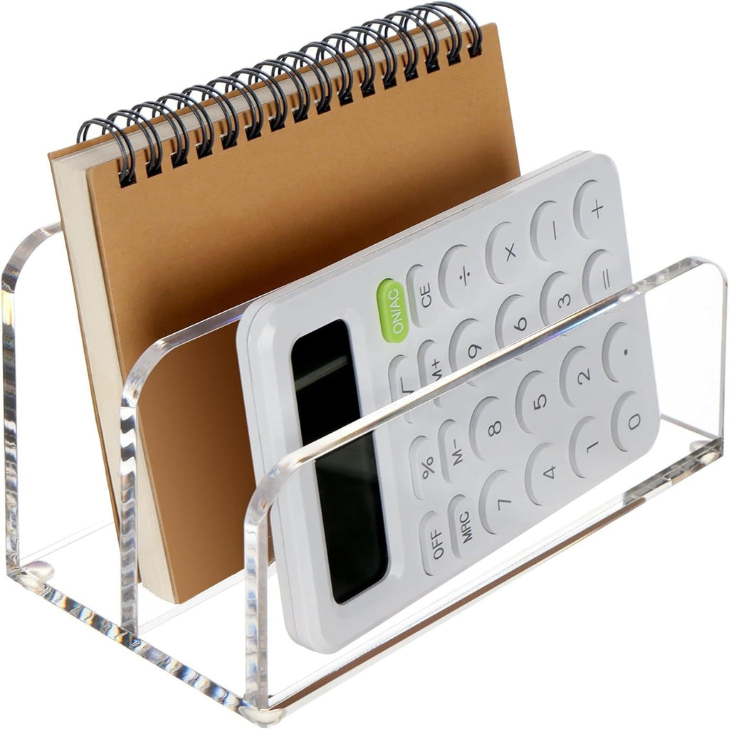Acrylic Mail Sorter Desktop Organizer Holder, 2 Compartments Clear Small File Script Letter Office Document Storage f... - Image 3