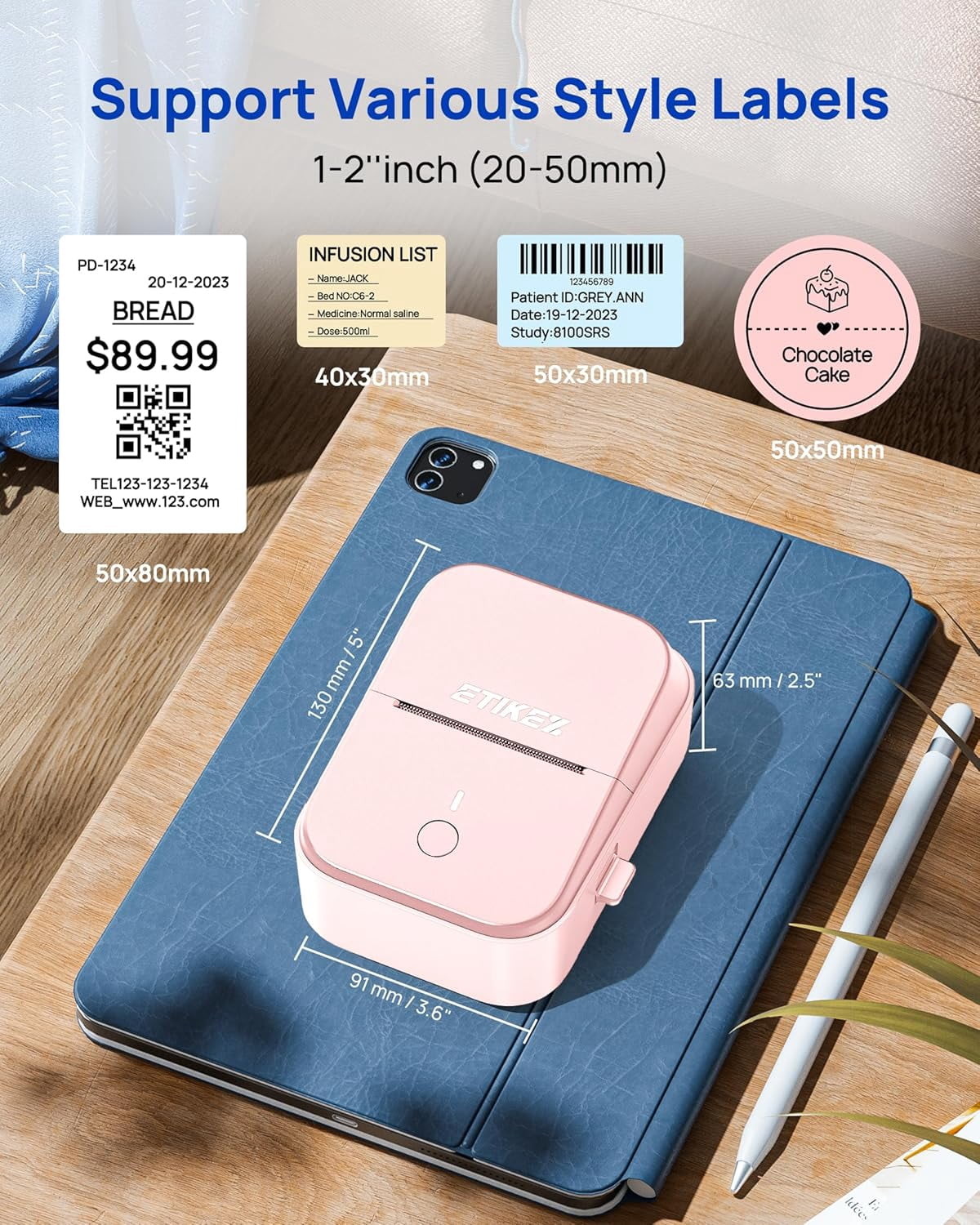 Label Maker Machine with Tape, 2 Inch Label Tape Maker Bluetooth Label Printer, Inkless Portable Label Maker, Pink - Image 3