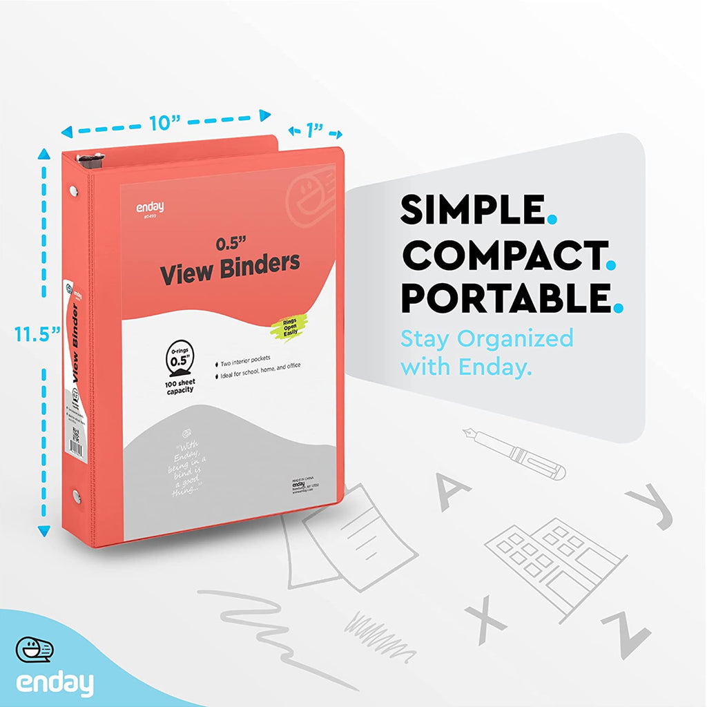 ½ Inch 3 Ring Binder .5 inch Red Clear View Cover with 2 Inside Pockets, Colored School Supplies Office and Home Binders - Image 5