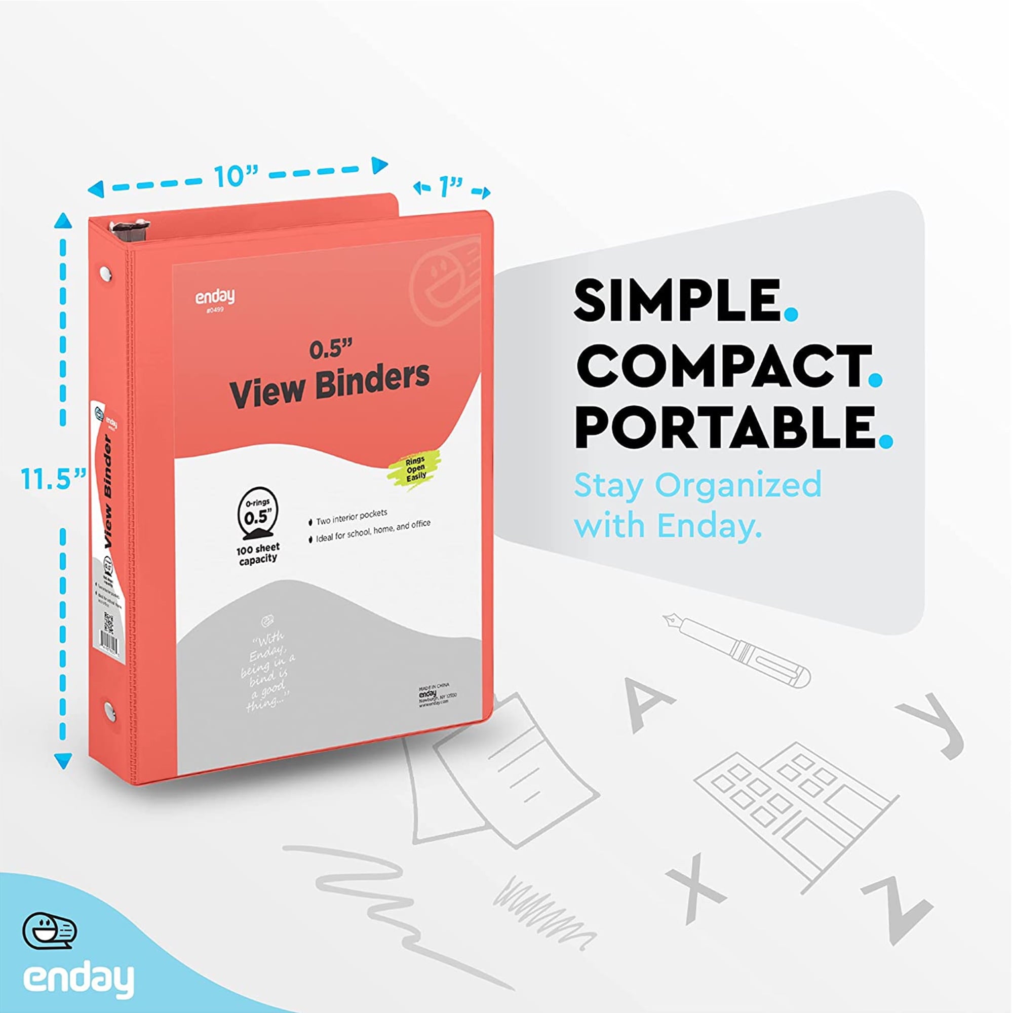 ½ Inch 3 Ring Binder .5 inch Red Clear View Cover with 2 Inside Pockets, Colored School Supplies Office and Home Binders - Image 5