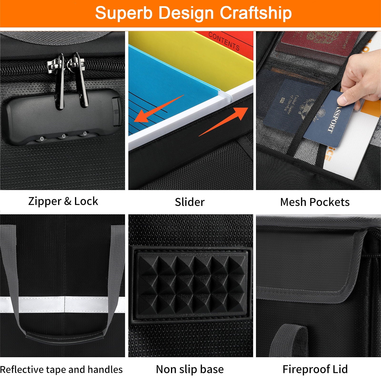 Fireproof File Box with Lock, Portable Document Organizer Box with Water-Resistant Zipper, Collapsible File Box for H... - Image 6