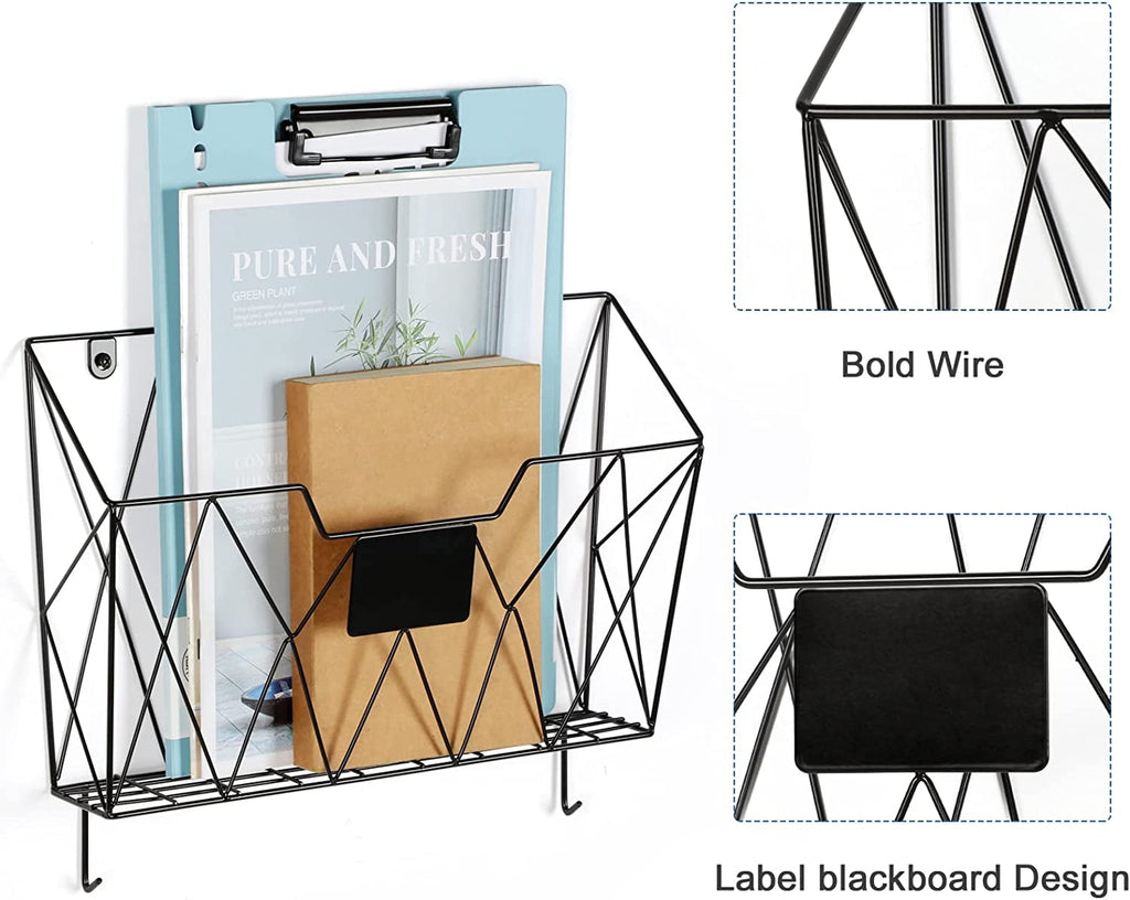 Holder Mount Metal Organizer 3 Pockets Mail Organizer with Hooks for Office Home,Black - Image 3