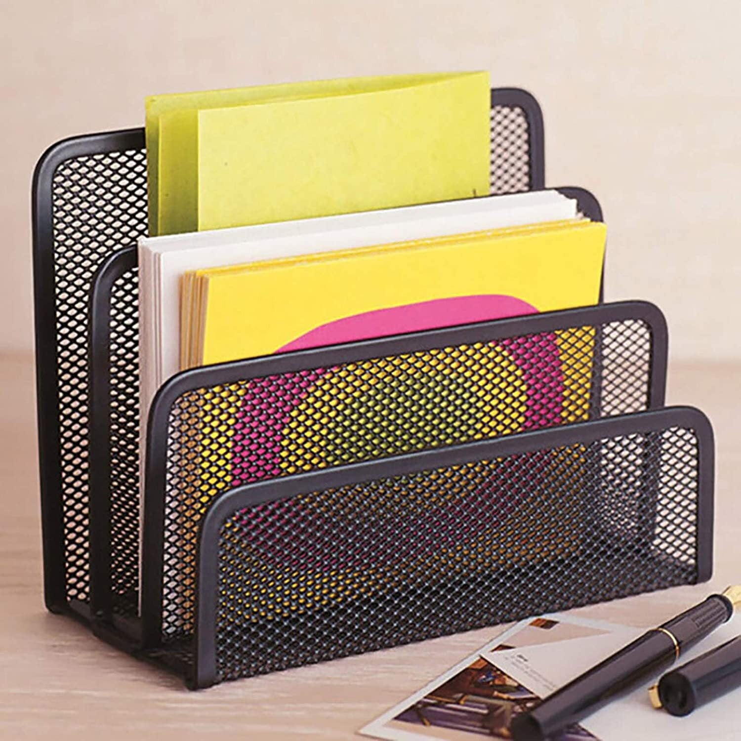 Folder Holder Desk, 2 Pack Mail Organizer Letter Holder for Desk Metal Mesh with 3 Vertical Upright Compartments - Image 4