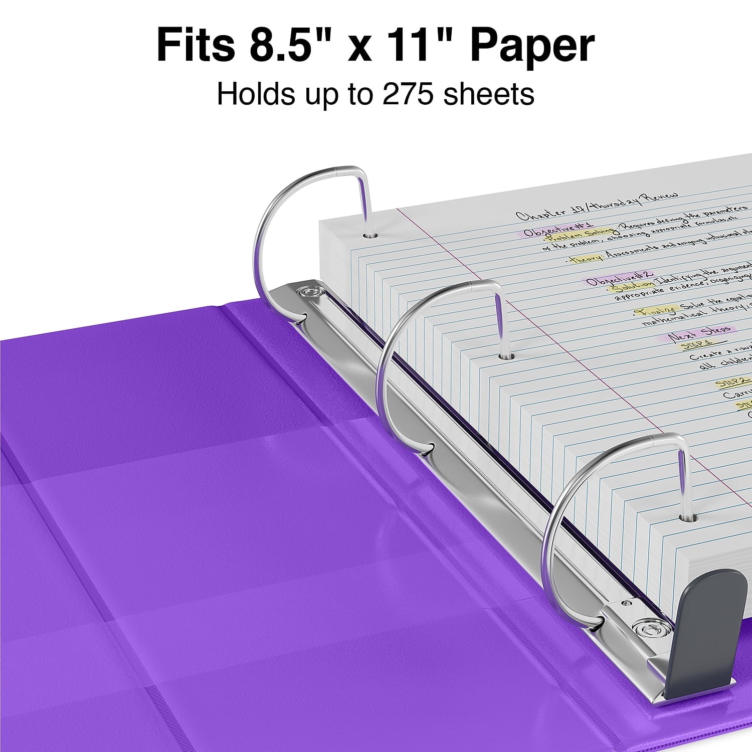 Heavy Duty 1" 3-Ring View Binder with D-Rings and Four Interior Pockets Purple 3/Pack - Image 3