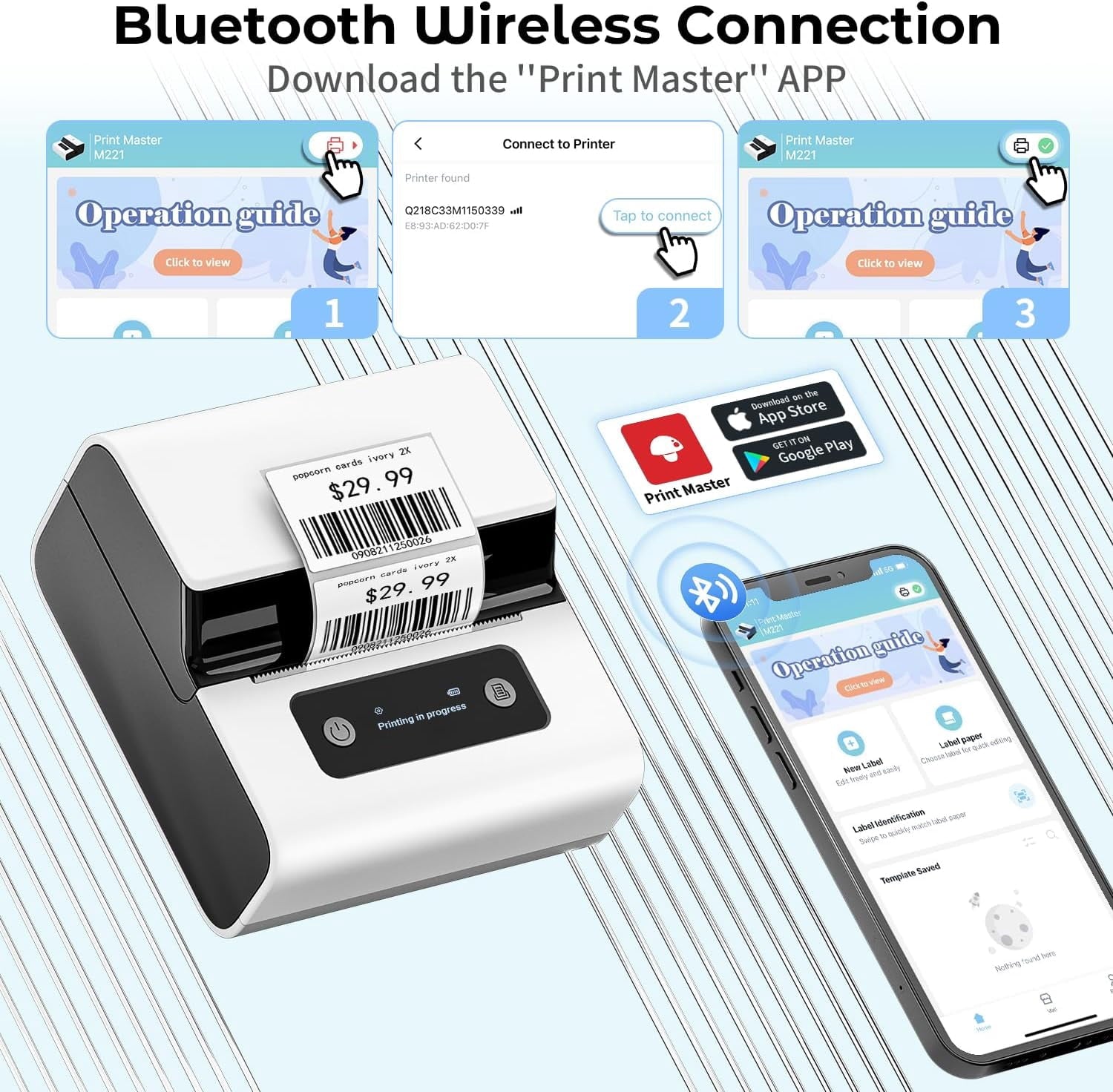 Label Maker- Address Label Printer M221 - 3'' Bluetooth Thermal Label Priner Perfect for Address, Barcode, Crafts, and Small Business - Comp - Image 2
