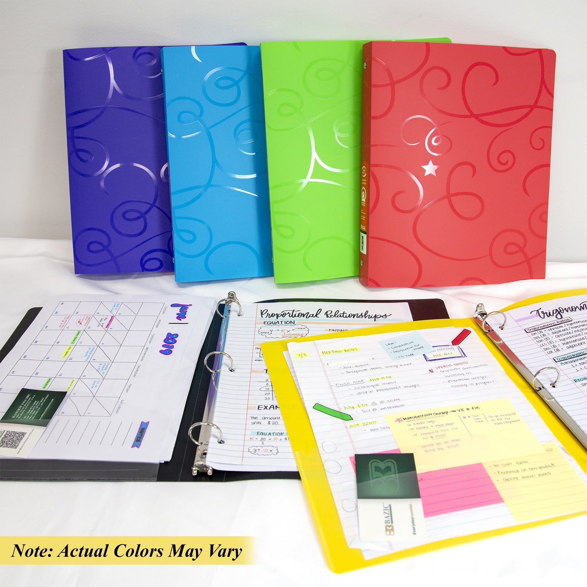 BAZIC 3 Ring Binder 1" Poly Binders Swirl Color Soft Cover, Hold 175 Sheets, 6-Count - Image 3