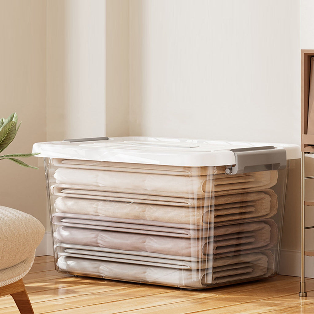 Thickened Clear Plastic Storage Box with Secure Lid, Stackable Heavy-Duty Storage Bin for Clothes Sundries, Multi-Purpose Organizer Box for - Image 3