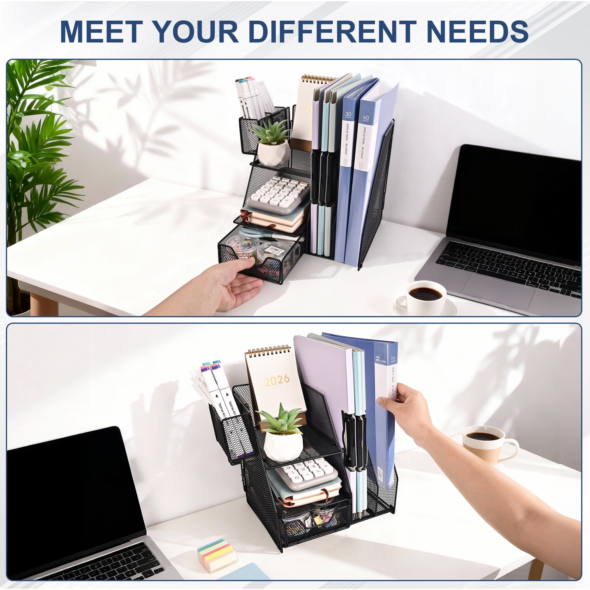 for with 2-Tier Paper Letter Tray, Drawer and 2 Pen Holder, Mesh top Organization with Magazine Holder for Office Sup... - Image 6
