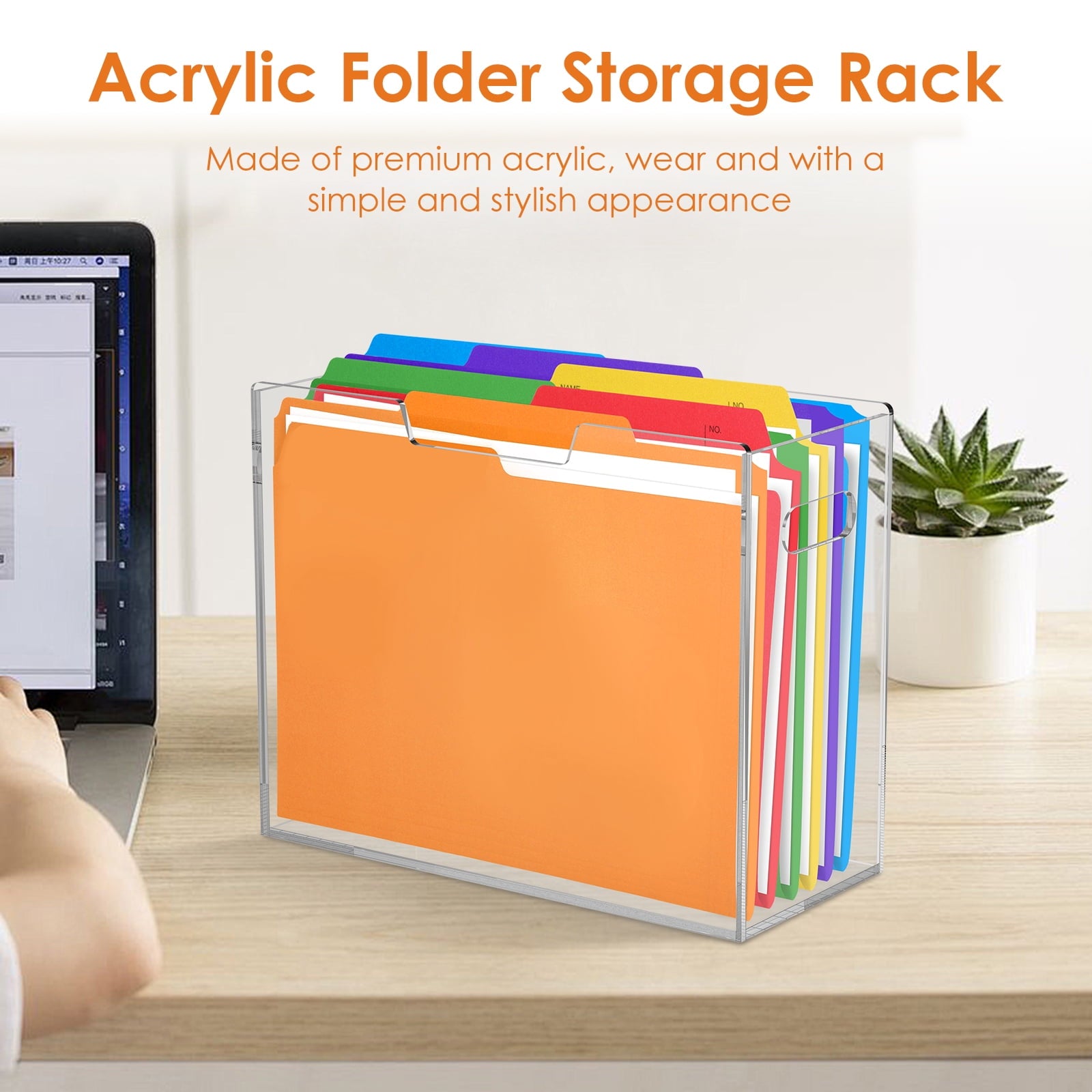 Acrylic File Folder Organizer, Clear Hanging File Organizer Box for Letter Size, Desktop File Holder with Handles, Sl... - Image 3
