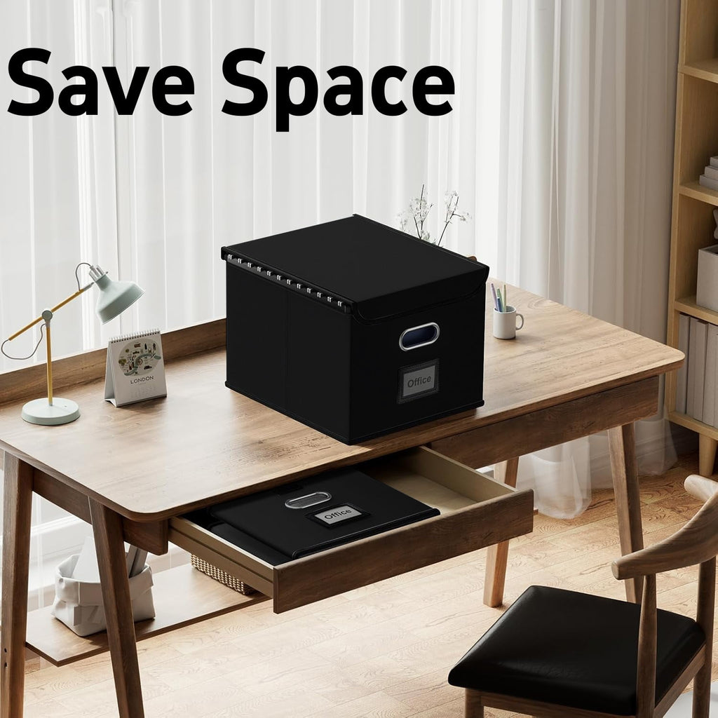 File Box, Foldable File Organiser Box with Lid, Foldable Fabric Hanging Filing Box with Plastic Slide for Home Storag... - Image 4