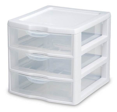 3 Clear Storage Bin, Desktop Storage Container, White - Image 2