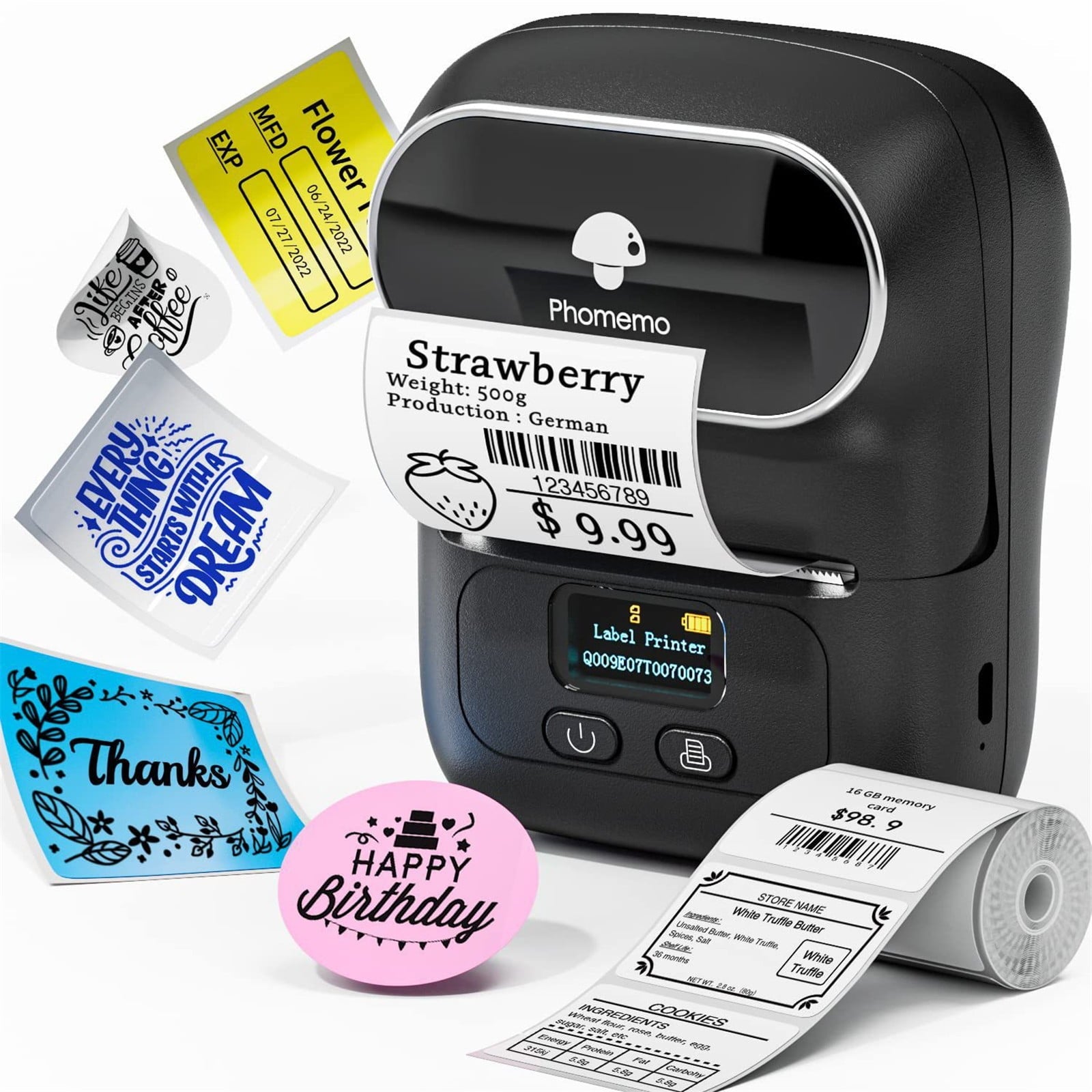 Black Mini Bluetooth Thermal Label Maker - 2 Inch Inkless Barcode Printer | Address/Logo/Clothing Label Tool for Smal... - Image 2