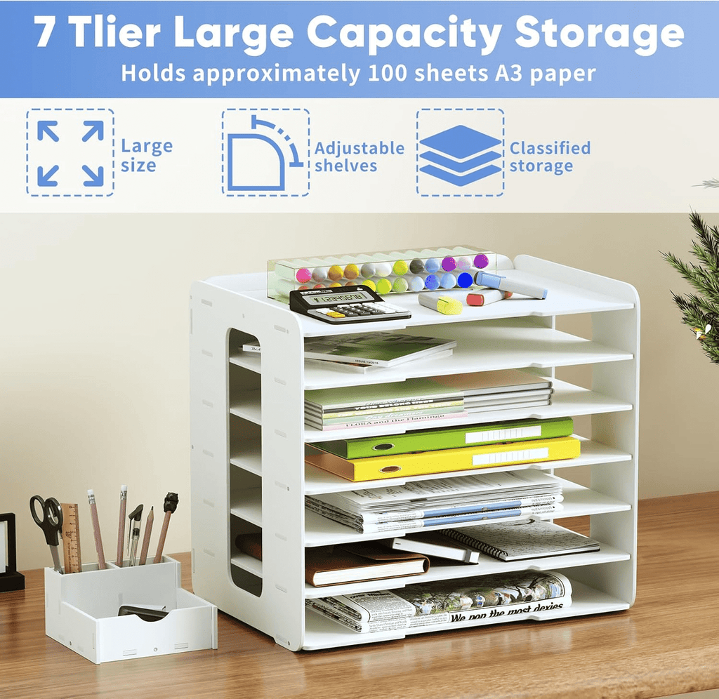 7-Tier Desk File Organizer, 11x17 Inches Large Size A3 Paper Organizer, Desk Organizer for Office Documents, Home - Image 3