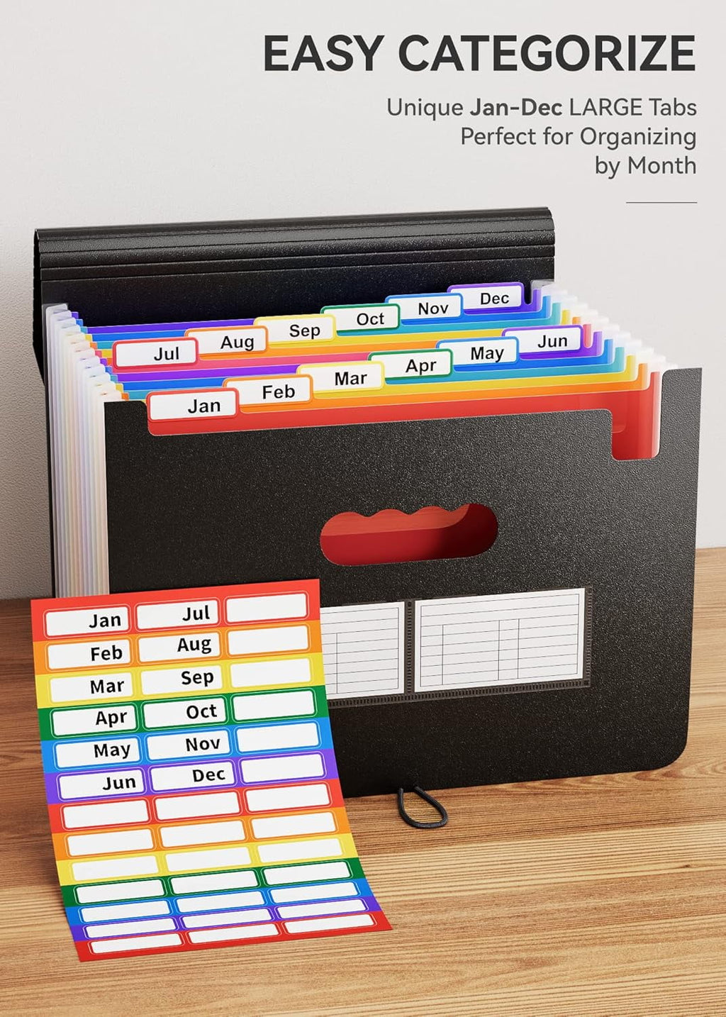 13 Pockets Expanding Folder, Portable Monthly Paper Bill Tax Receipt , Letter A4 Size Document Holder with Blank Labe... - Image 6