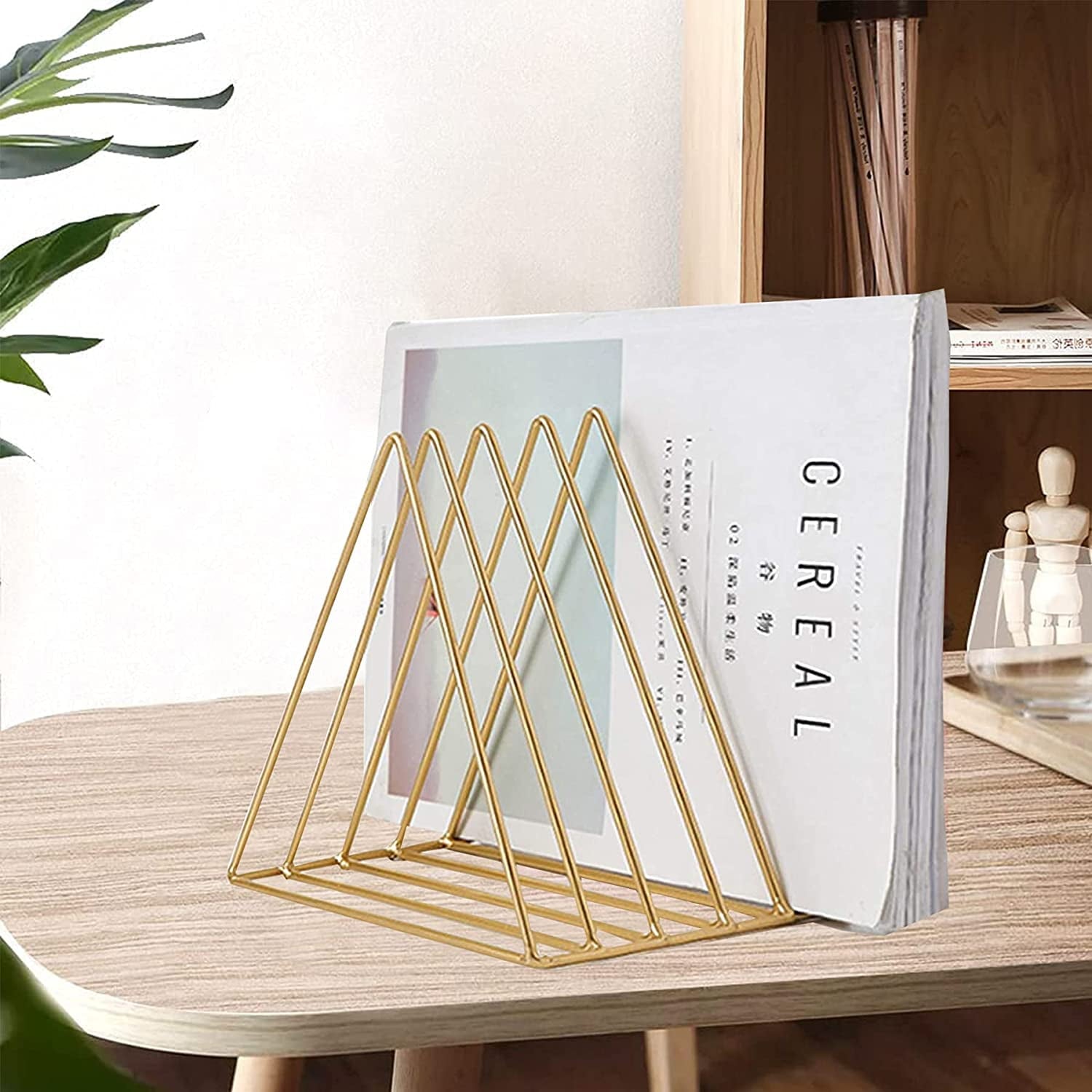 Gold Magazine Newspaper Holder Triangle File Folder 9 Slot Files Storage Holder Triangle Bookshelf Desktop Organizer ... - Image 3