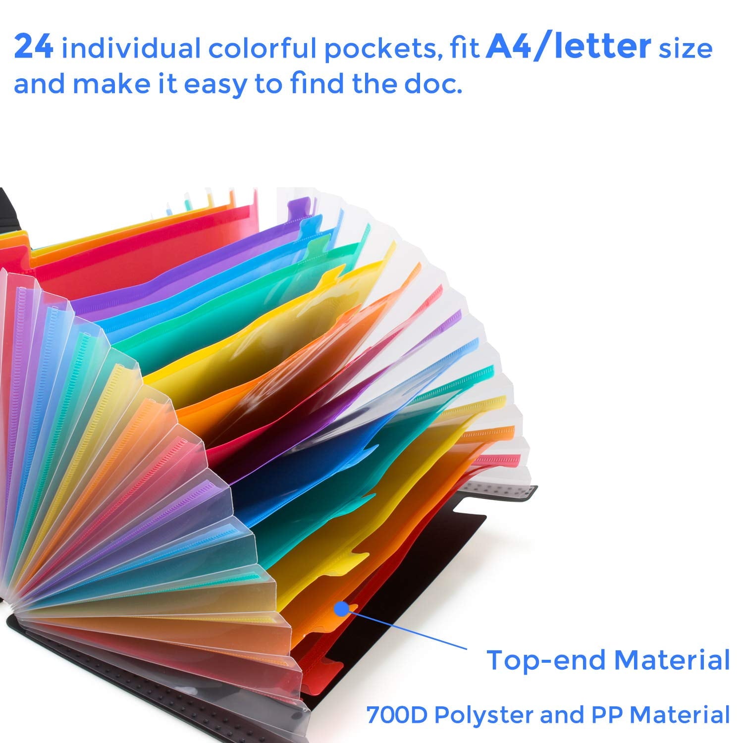 Accordion File Organizer 24 Pocket Retractable Folder with Lid Handheld A4 Letter Size File Box with High Capacity Pl... - Image 5