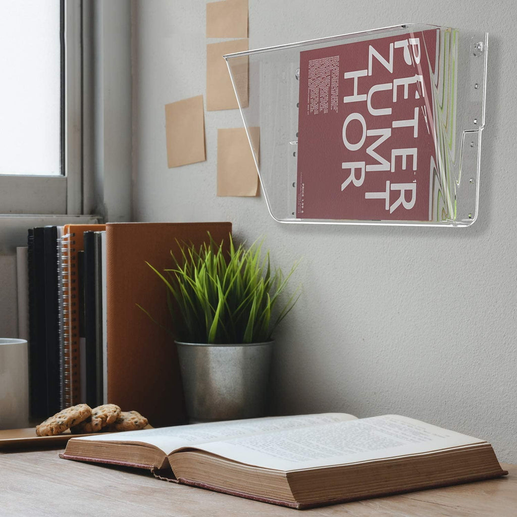 Clear Acrylic File Holder Wall Organizer 4 Pockets for Office and Home, 13x4x7 inches - Image 3