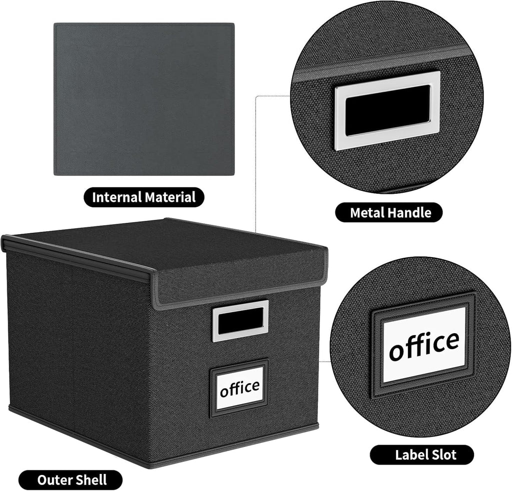 Upgraded Portable File Organizer Box, Large Linen Hanging Office Document Storage Box with Lid-Black 1 pack - without folders - Image 4