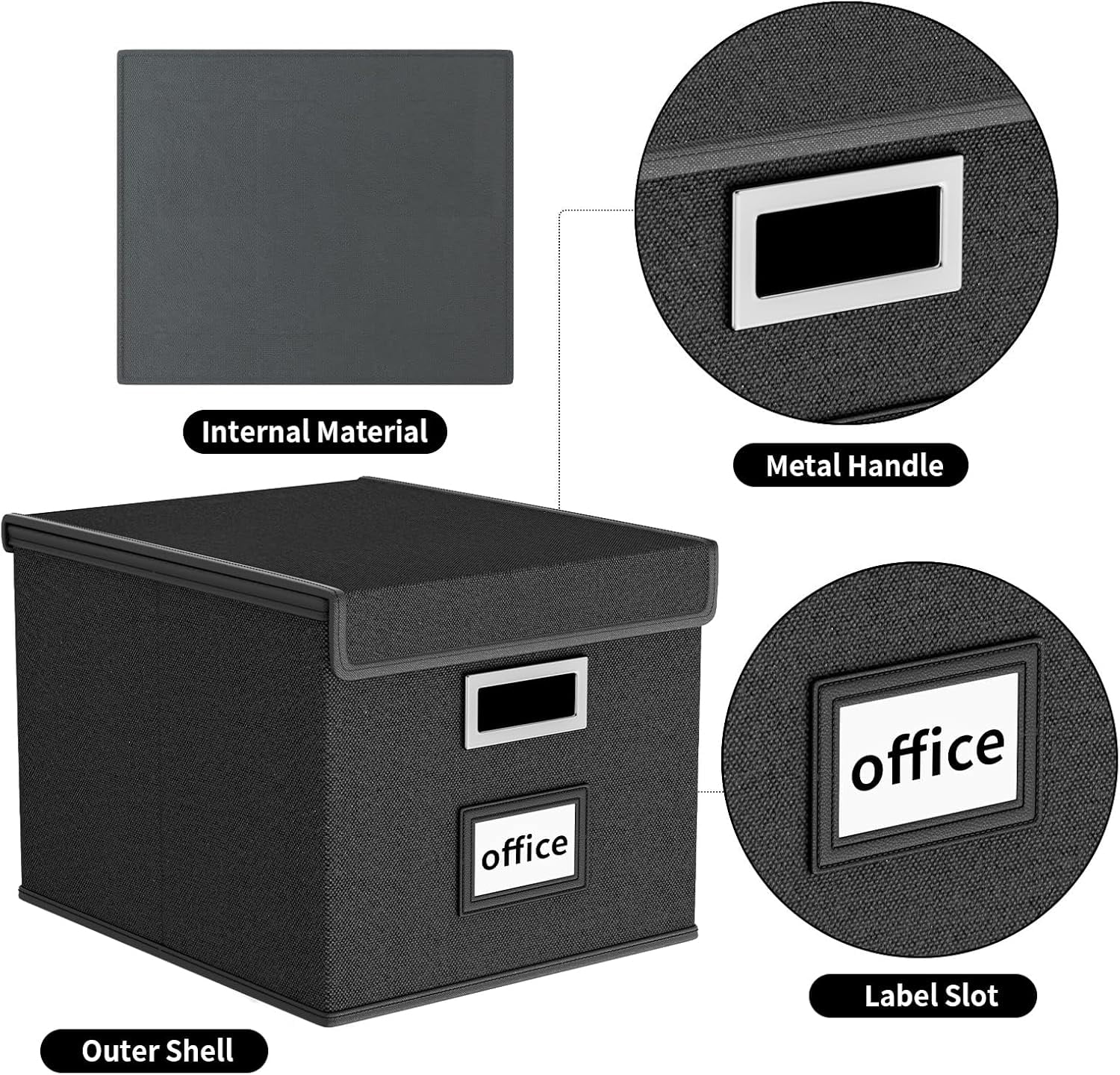 Upgraded Portable File Organizer Box, Large Linen Hanging Office Document Storage Box with Lid-Black 1 pack - without folders - Image 4