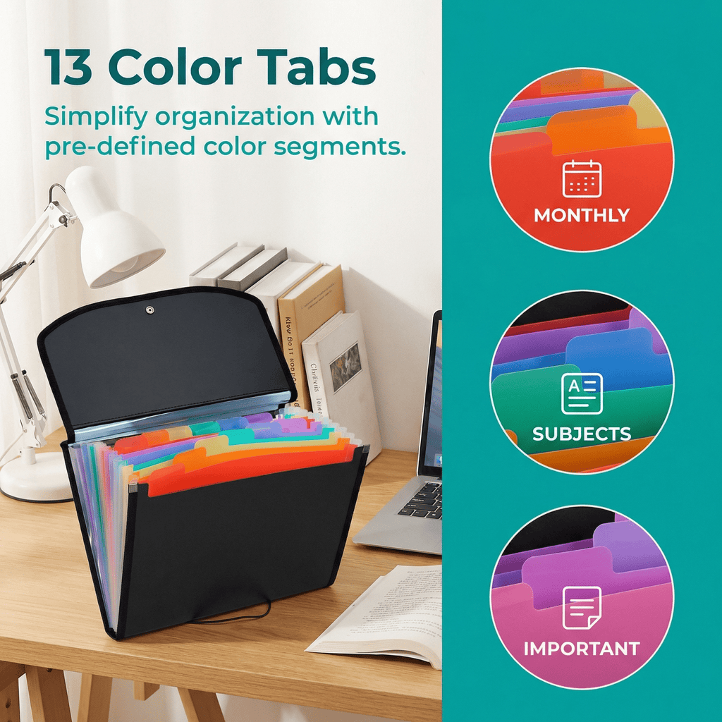 Folder,Accordion Organizer With 13 Pockets,For Letter/A4 Size Papers,Black - Image 5