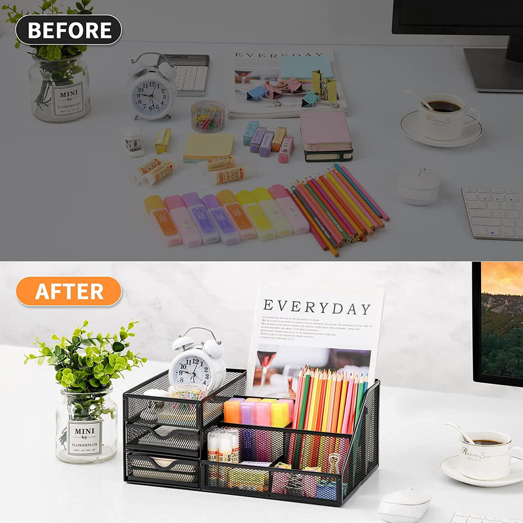 Marbrasse Mesh Desk Organizer with Drawers,, Office Desktop Organization for Office Supplies,（1Pack） - Image 4