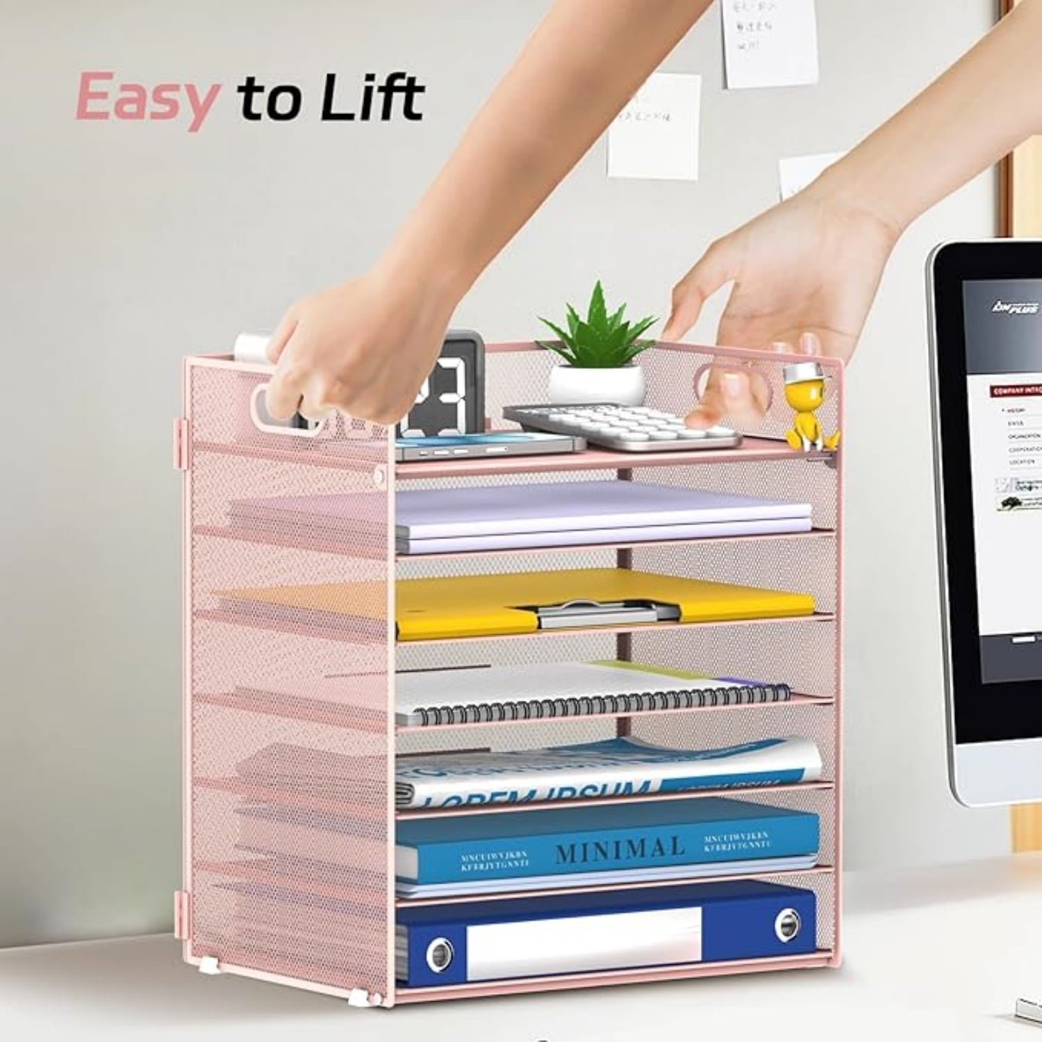 7 Tier Paper Organizer, Mesh Desktop File Holder with Handles for Office - Image 5