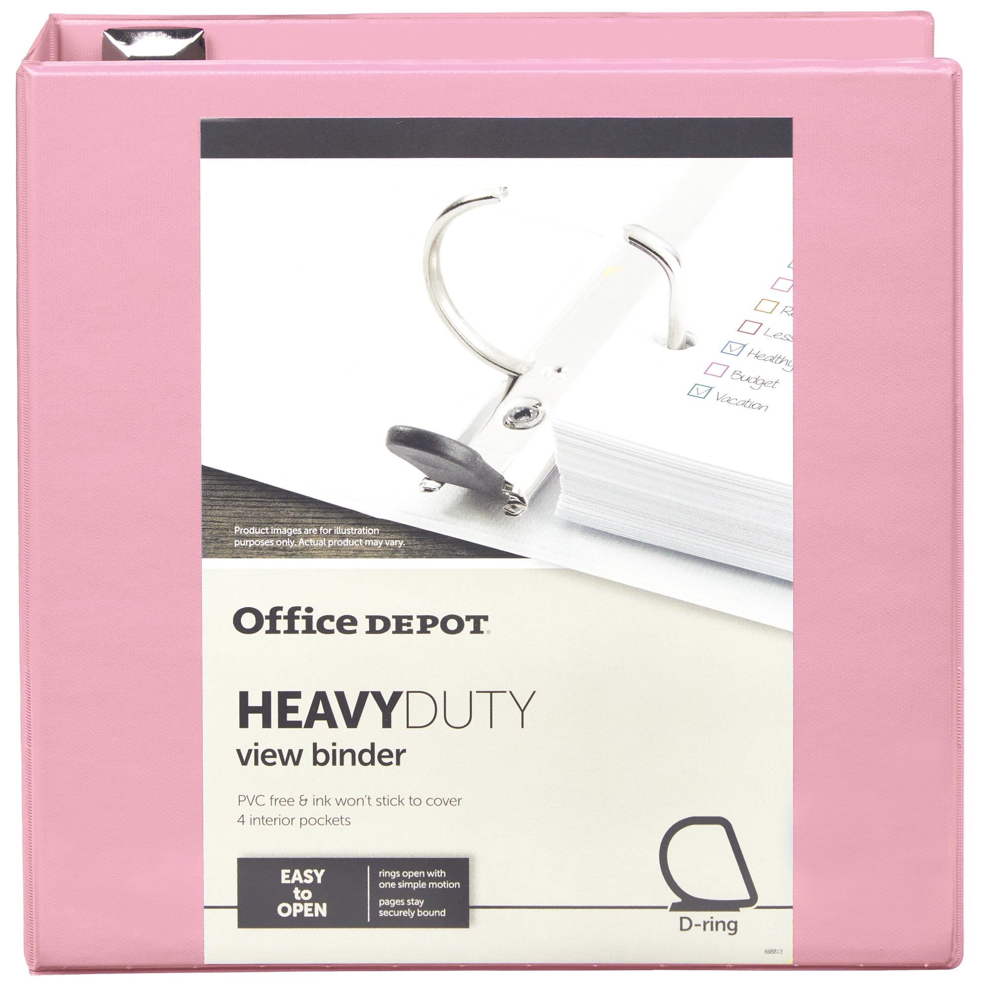 Heavy-Duty View 3-Ring Binder, 2" D-Rings, 49% Recycled, Light Pink - Image 3