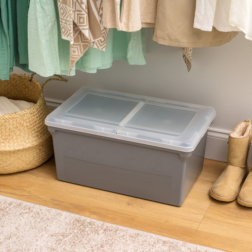 IRIS Split Lid Plastic Storage Bins/ File Boxes 22.8" L x 13.74" W x 10.75" H, Gray, Set of 4 - Image 4