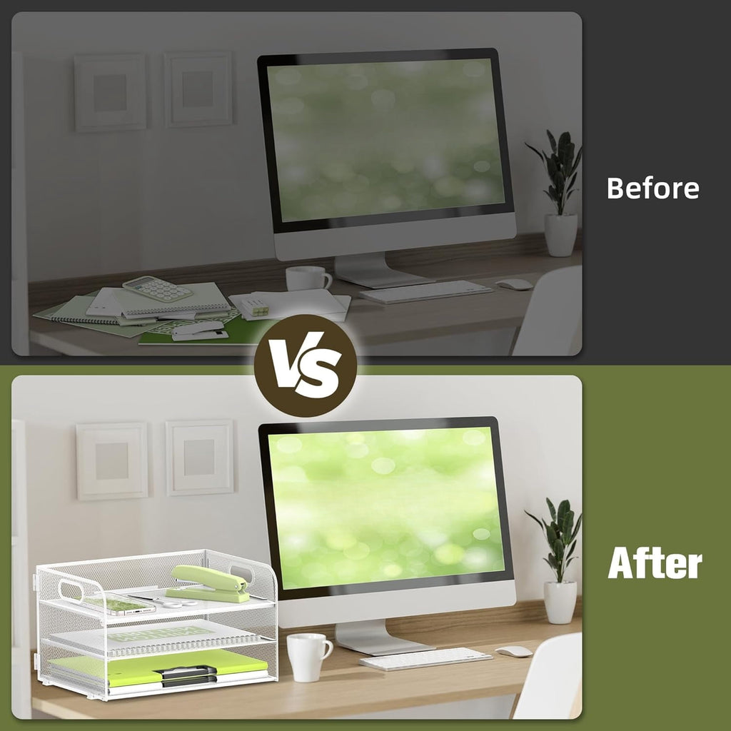 3 Tier Paper Tray Organizer, Mesh Desktop File Organizer with Handles - Image 6