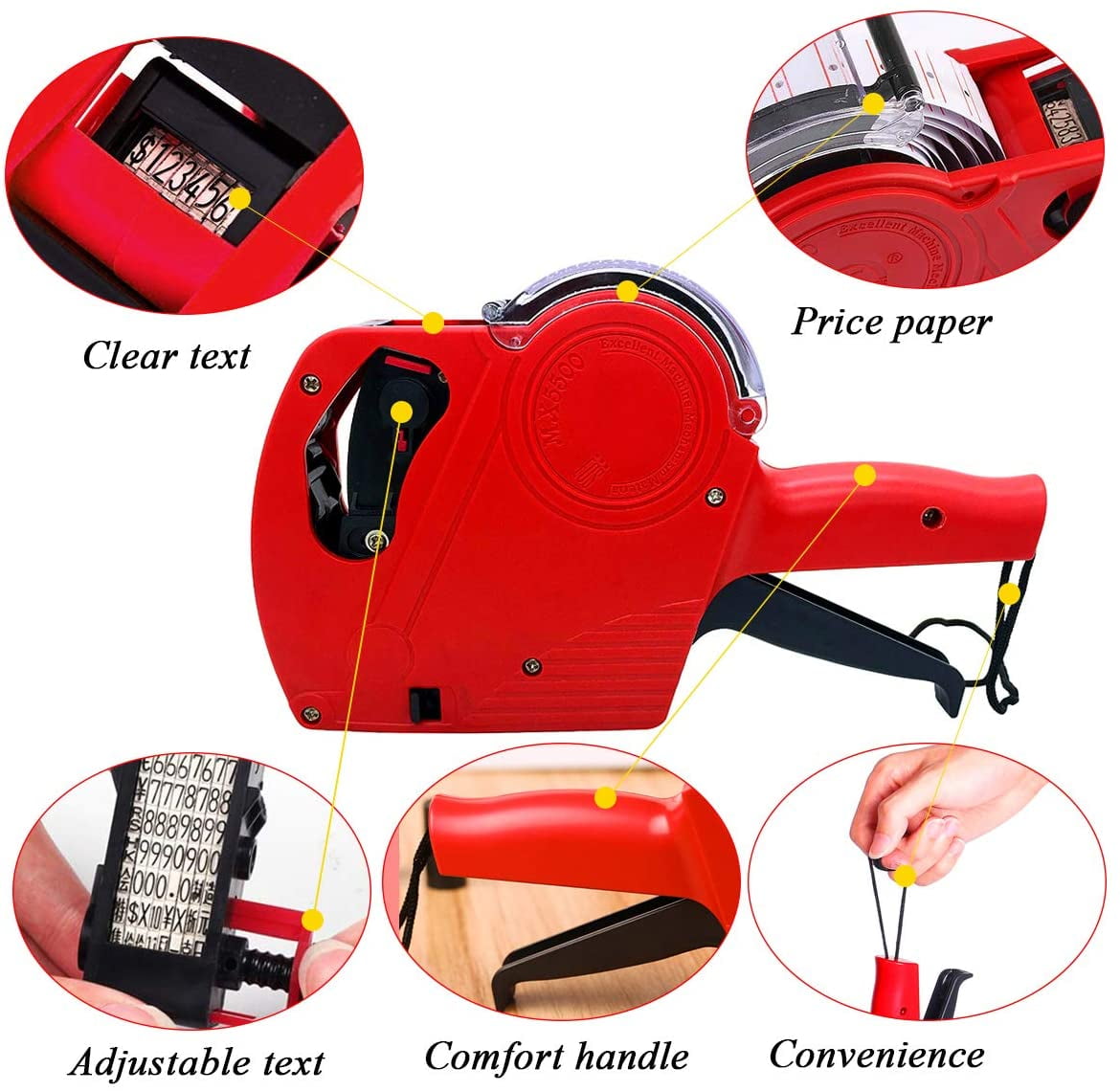 8 Price Tag Gun with 5000 Sticker Labels and 3 Ink Refill, Label Maker Pricing Gun Kit Numerical Tag Gun (Red ) - Image 6