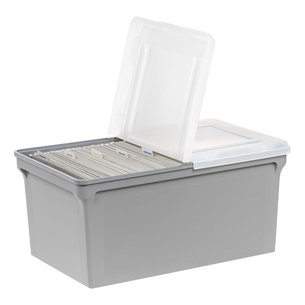 IRIS Split Lid Plastic Storage Bins/ File Boxes 22.8" L x 13.74" W x 10.75" H, Gray, Set of 4 - Image 2