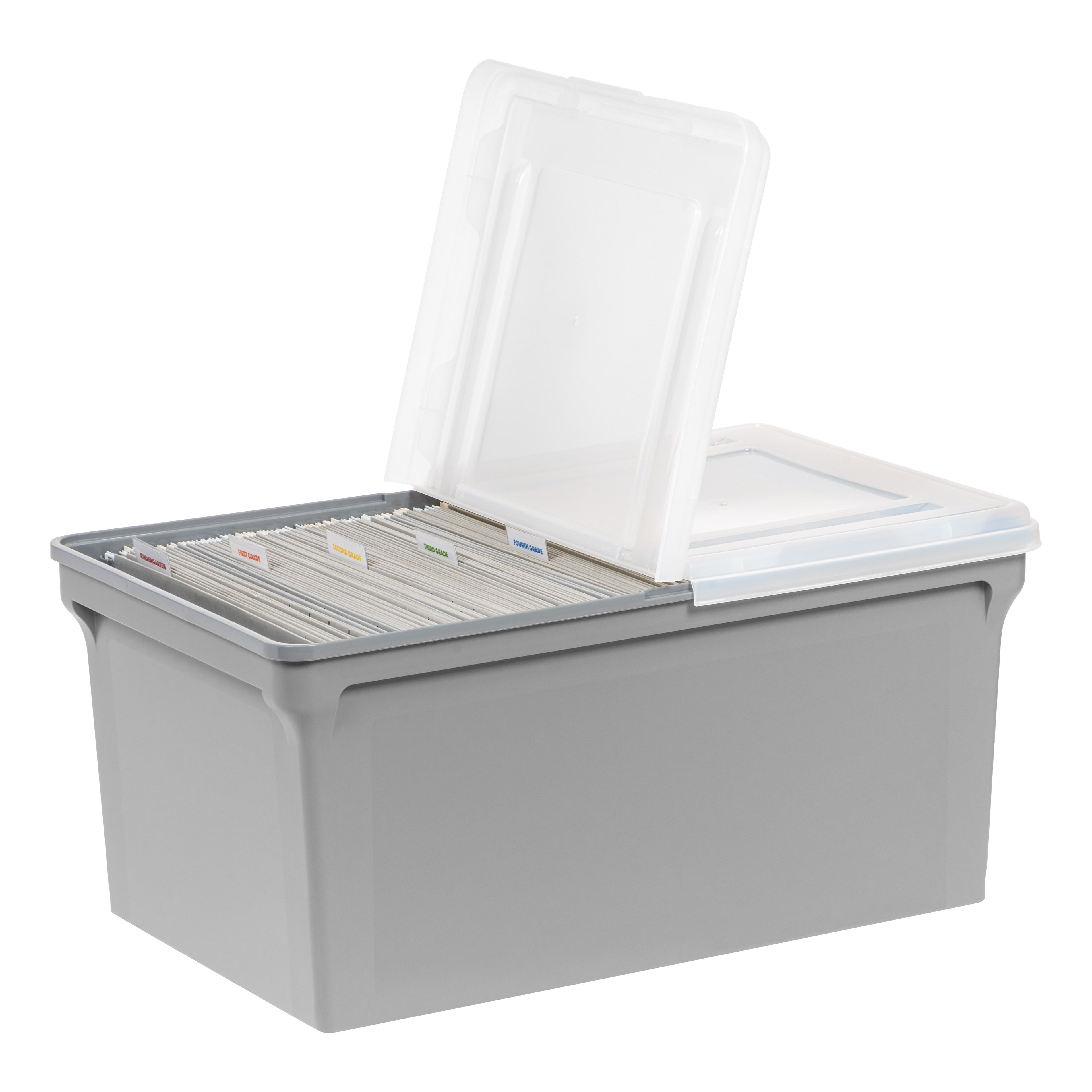 IRIS Split Lid Plastic Storage Bins/ File Boxes 22.8" L x 13.74" W x 10.75" H, Gray, Set of 4 - Image 2