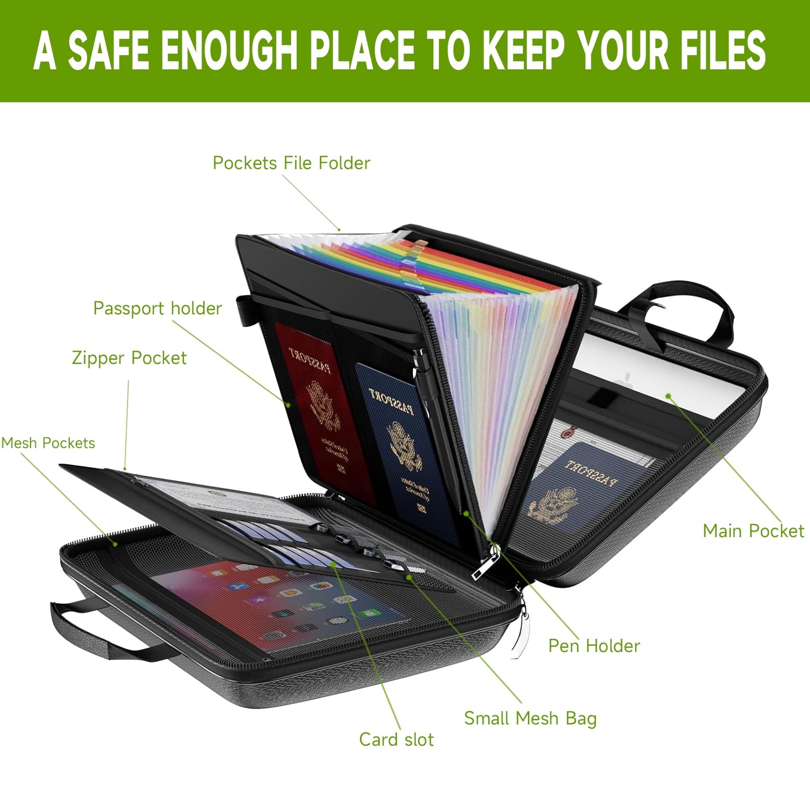Fireproof File Organizer with Lock, Hard-Shell Case Fireproof Document Box with 13 Pocket Accordion File Folder, Port... - Image 6