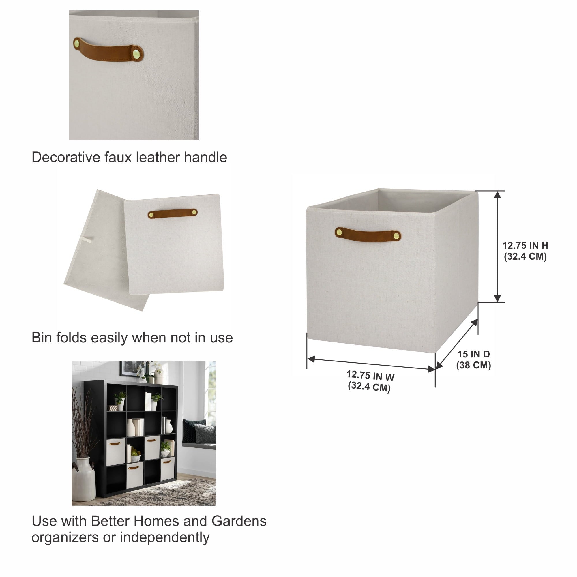 Collapsible Fabric Cube Storage Bin, Vanilla - Image 3