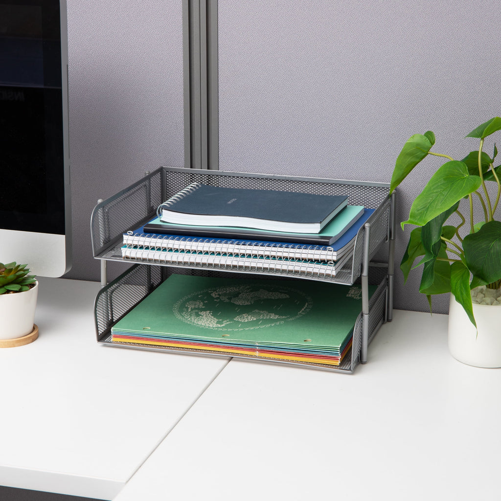 2-Pack Stackable Metal Mesh File Holder Trays, Document Holder, Desktop File Organizer, Silver - Image 5