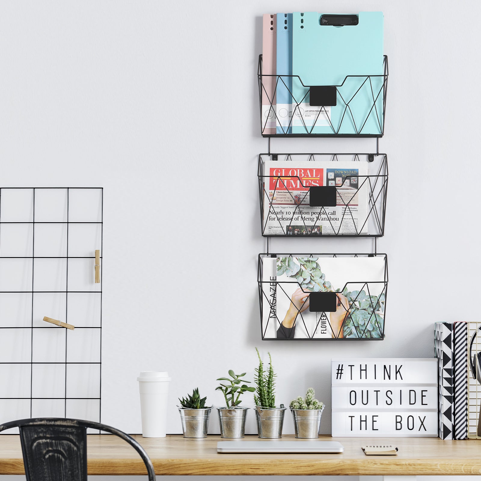 Wall-Mounted Document Organizer Office Metal Mail Rack Wall-mounted 3 Pockets File Rack Hook Attached Label Plate For... - Image 5