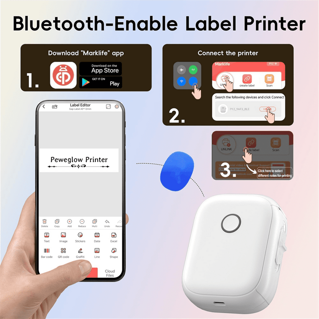Mini Bluetooth Printer Portable Thermal Sticker Machine for Storage Barcode Home - Image 4