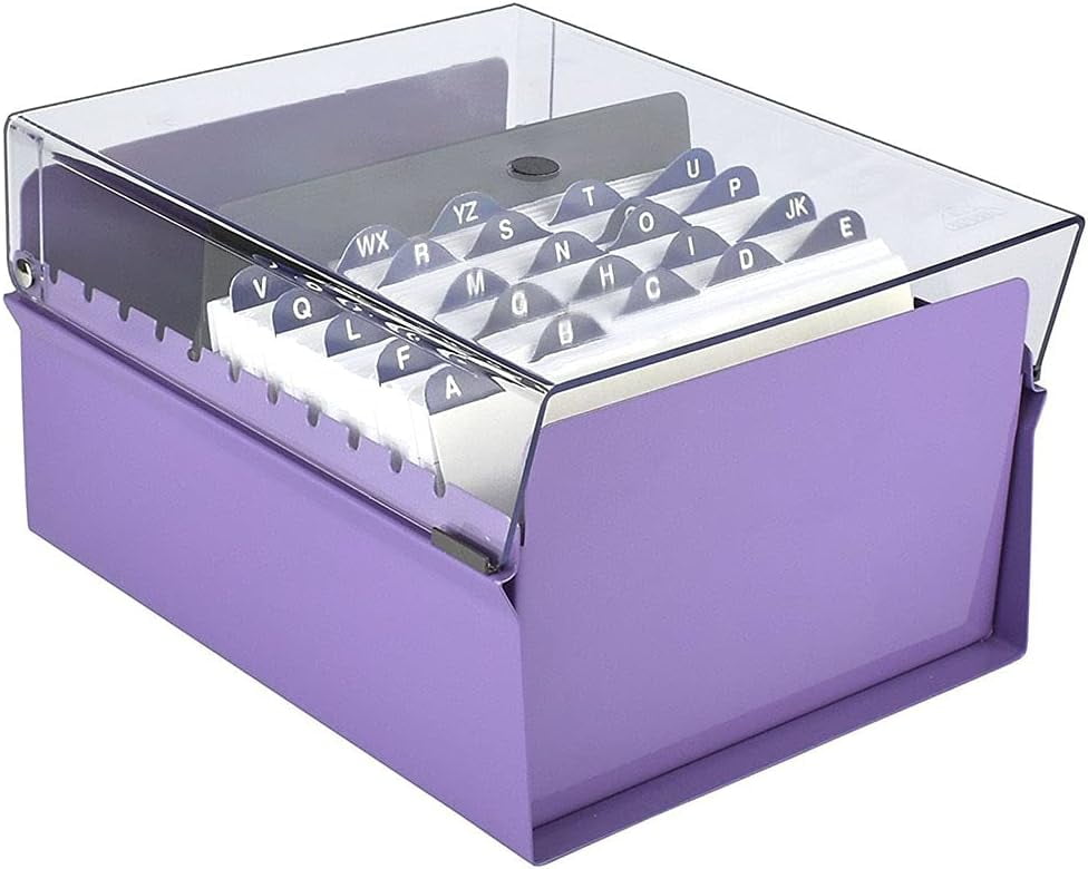 Acrimet 5 X 8 Card File Holder Organizer Box Metal Base Heavy Duty (AZ Index Cards and Divider Included) (Purple Color with Clear Crystal Pl - Image 4