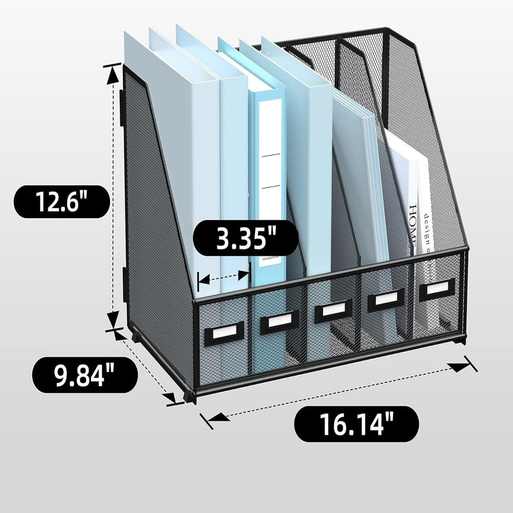 Metal Desk File Organizers with 5 Vertical Compartments for Office, Home, Black, 1 Piece - Image 3