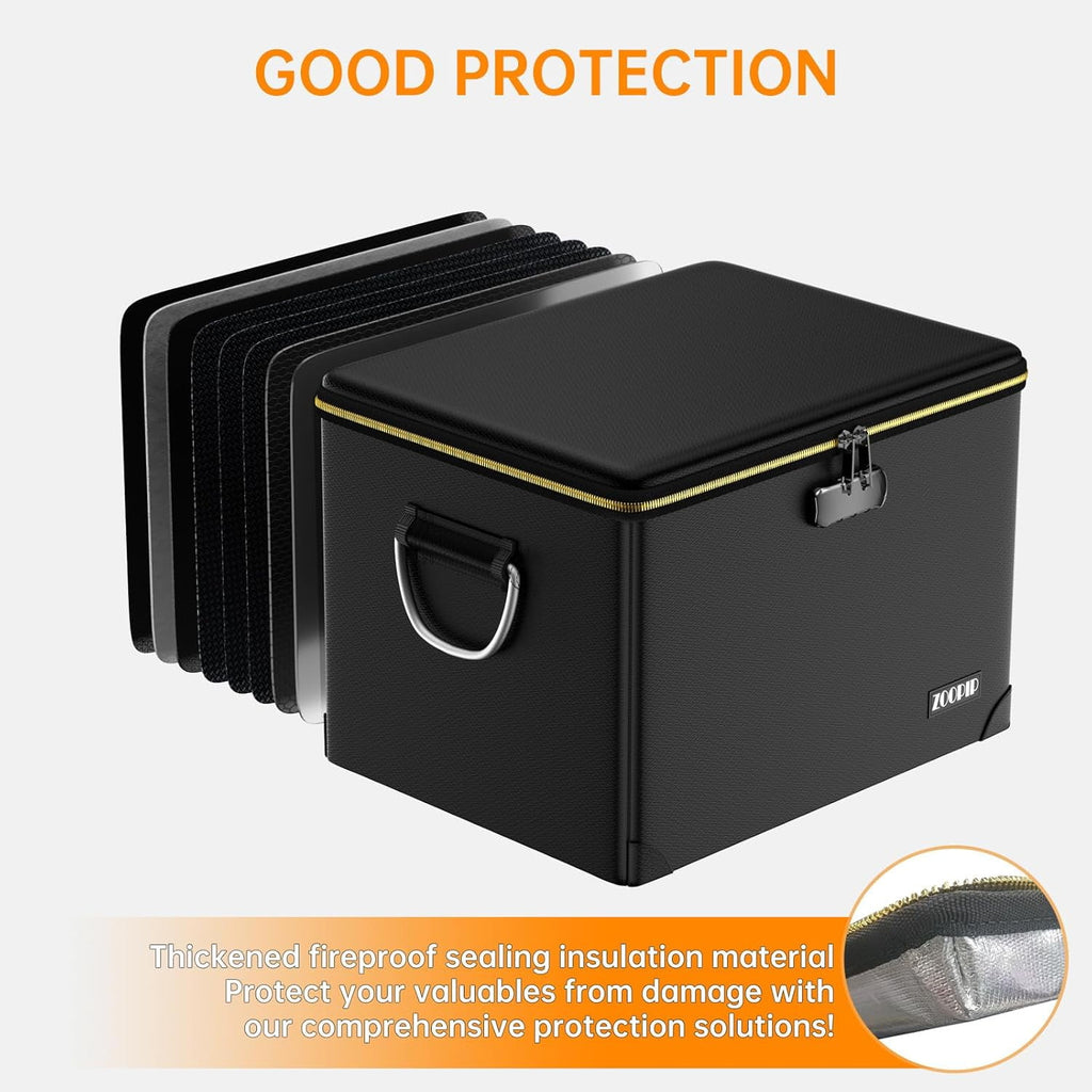 Fireproof Document Box Hard  File Organizer with Lock Portable Office Safe Storage for Valuables Black - Image 5