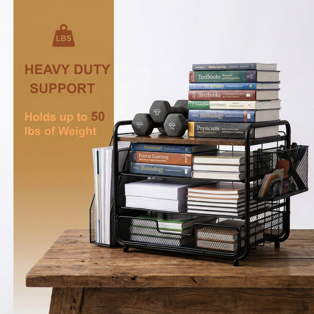 4-Tier Desk Organizer,Metal Desktop File Organizer with Drawer and Pen Holder,Office Supplies - Image 5