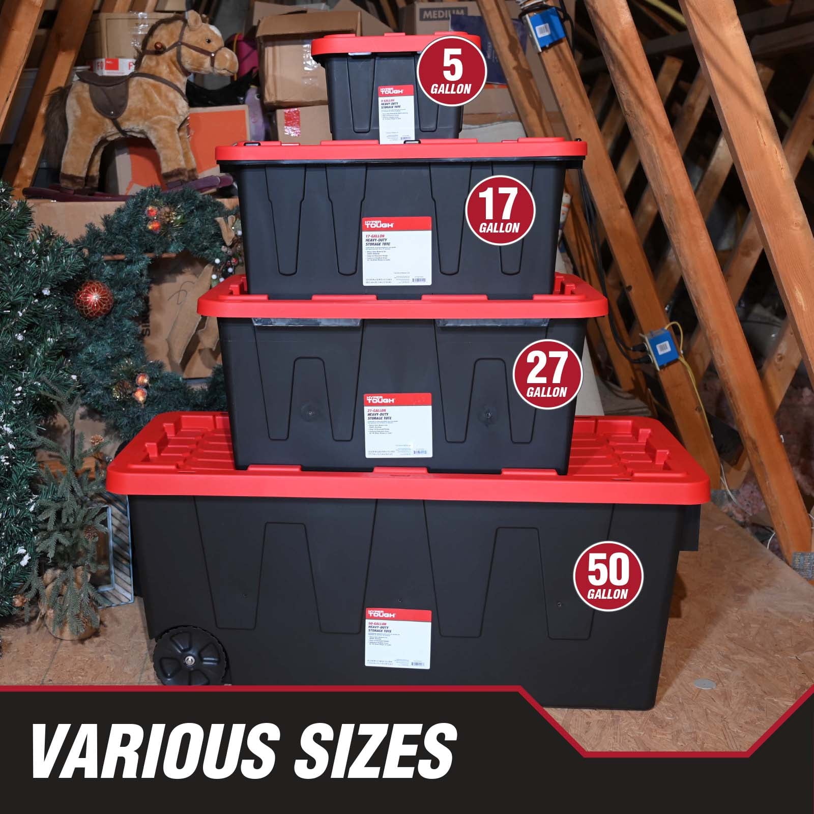 Hyper Tough 27 Gallon Large Storage Bin with Snap Lid, Black and Red, Heavy Duty Plastic Storage Container - Image 4