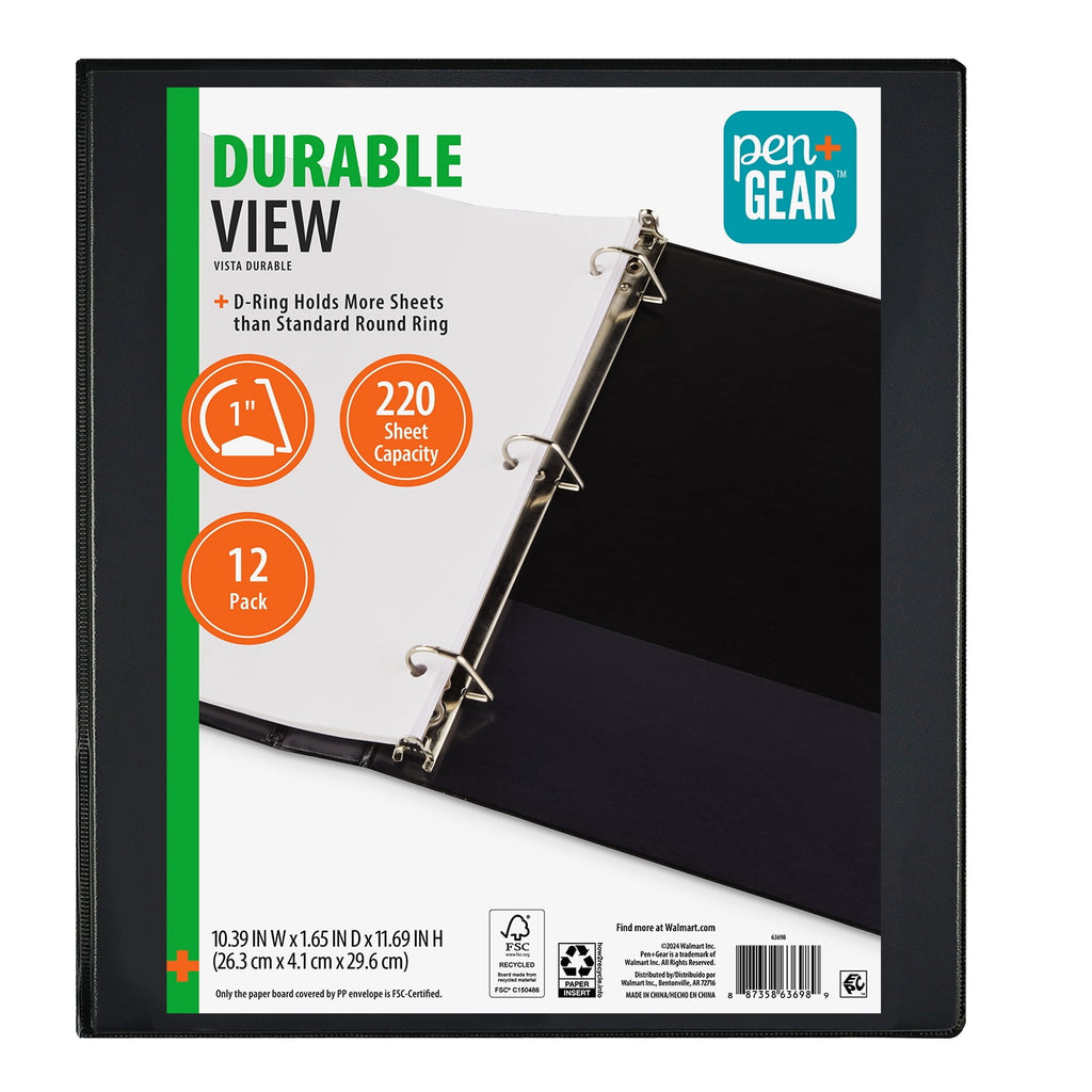 Pen + Gear 1-inch, Durable Binder, Slanted D-Rings, Black, 12 Pack - Image 2