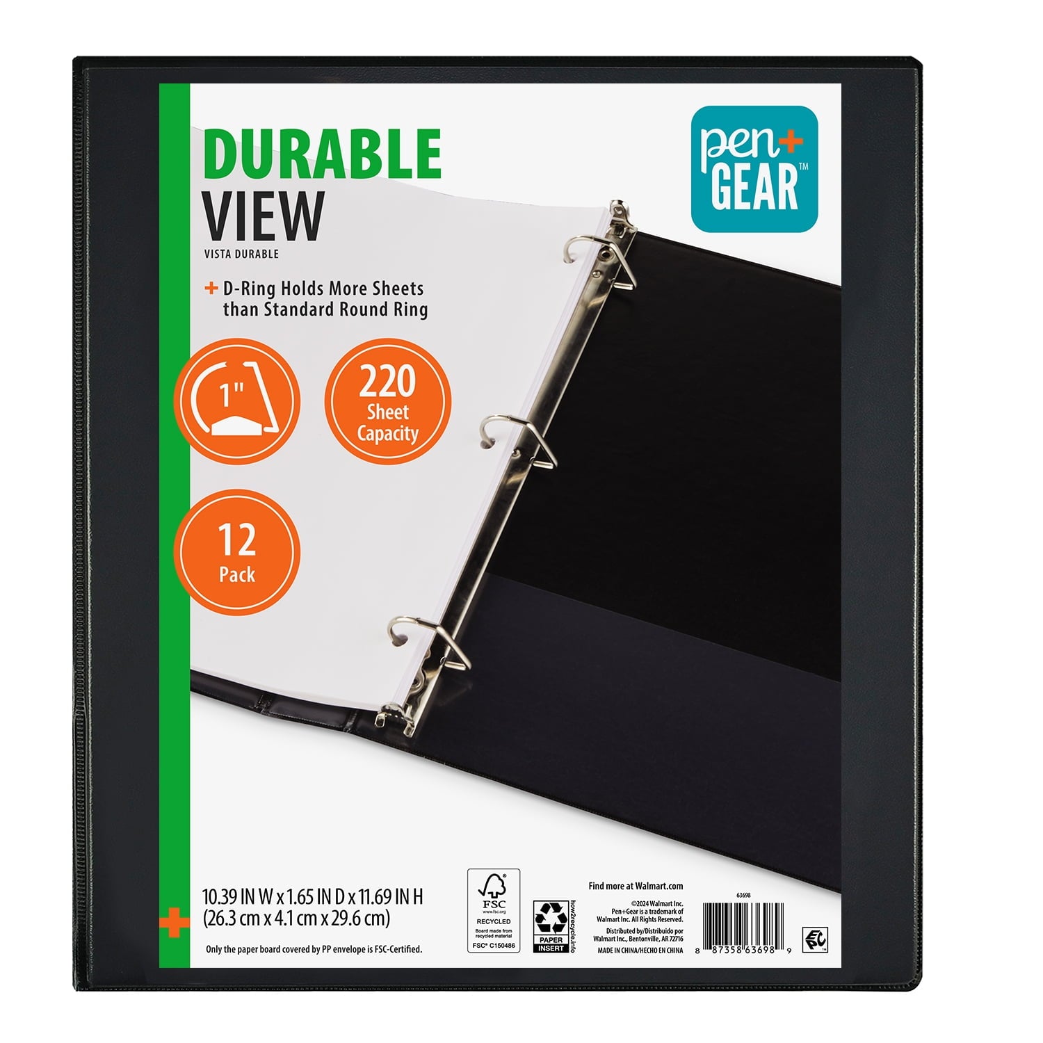 Pen + Gear 1-inch, Durable Binder, Slanted D-Rings, Black, 12 Pack - Image 2