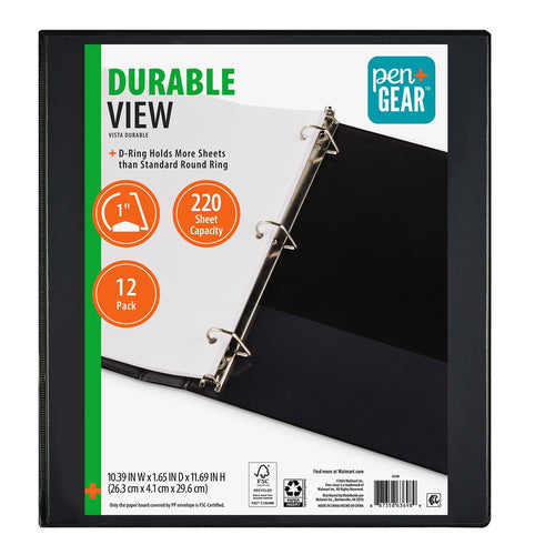 Pen + Gear 1-inch, Durable Binder, Slanted D-Rings, Black, 12 Pack - Image 2