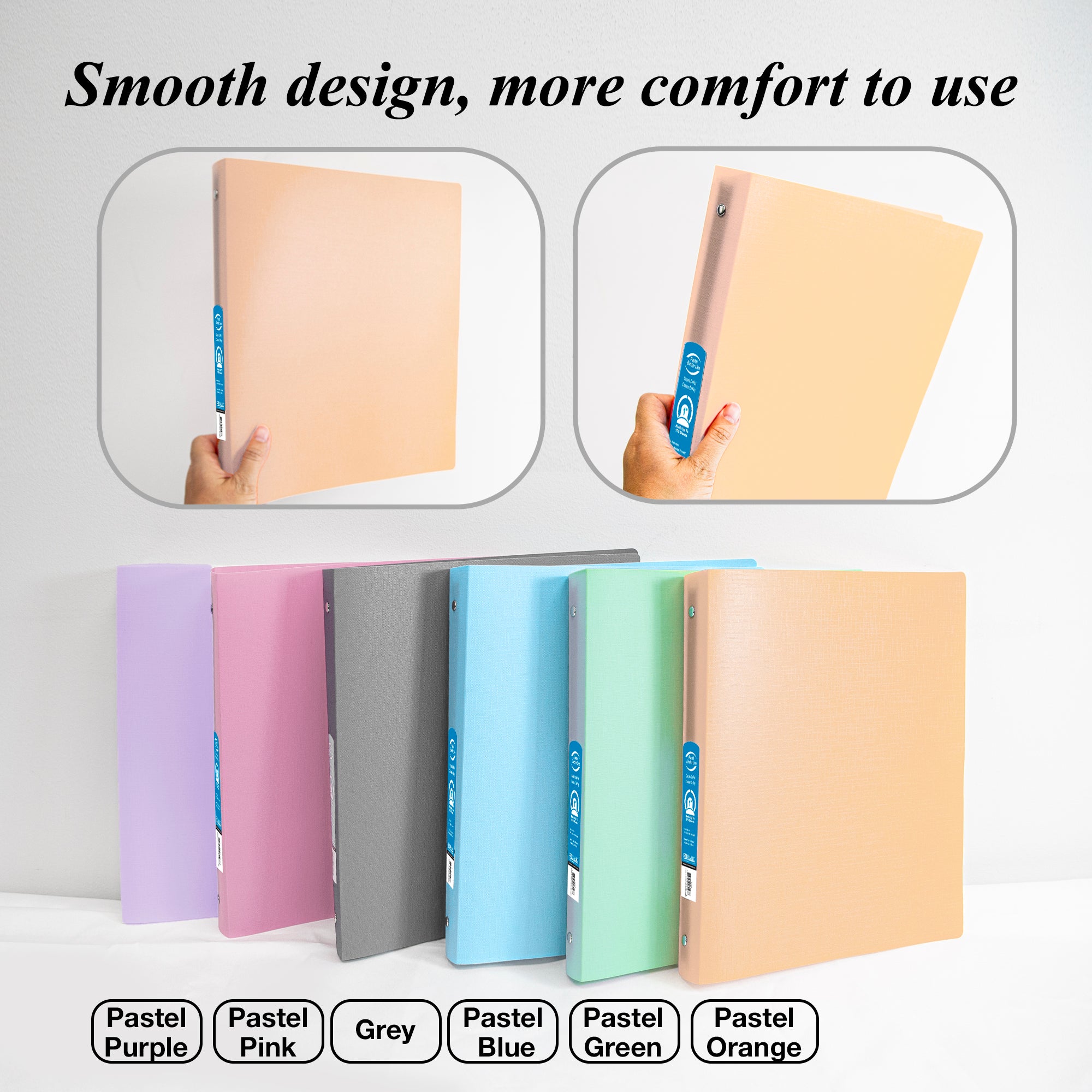 BAZIC 3 Ring Binder 1" Poly Binders Organizer - Pastel Color Soft Cover, Hold 175 Sheets, 6-Count - Image 3